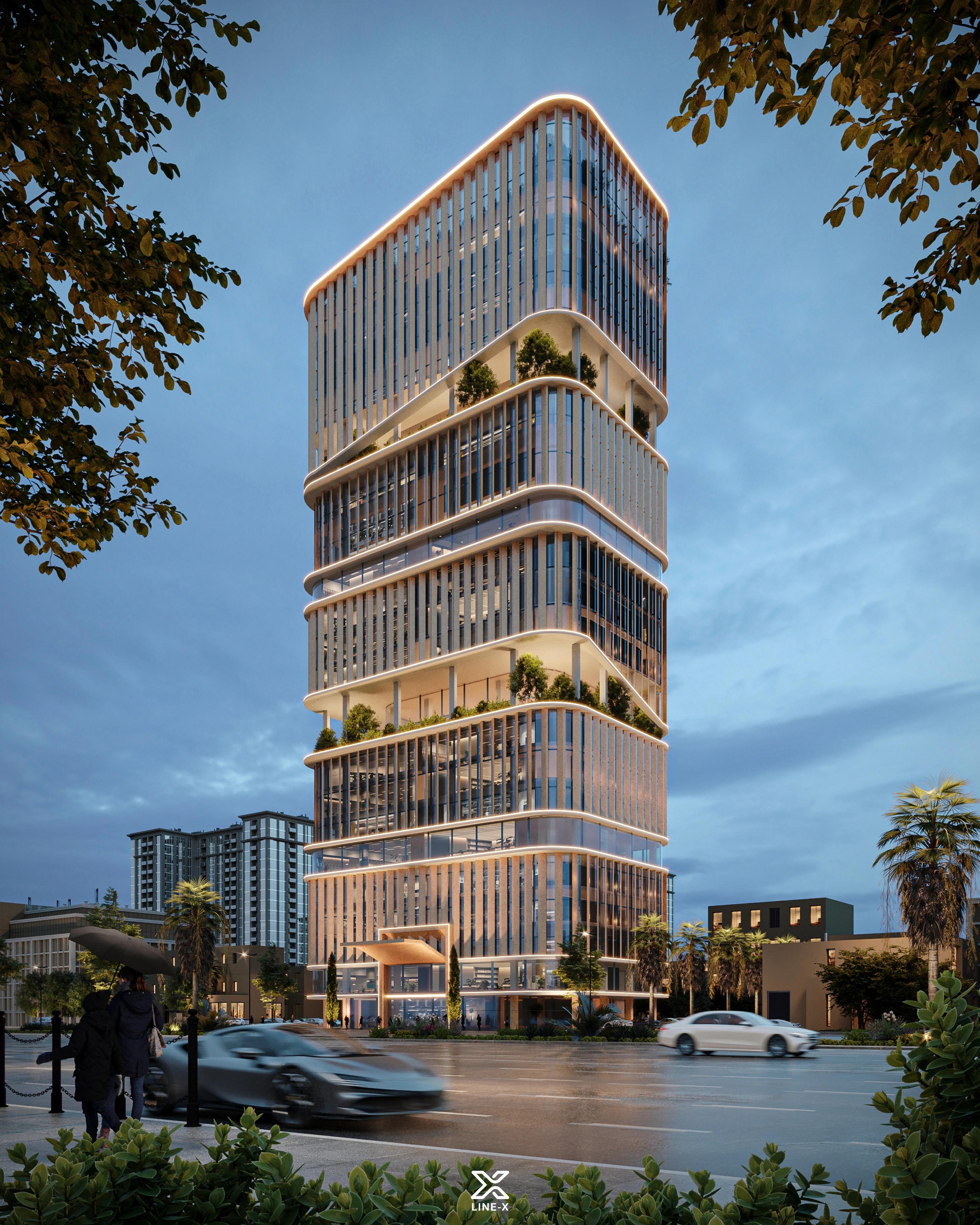 Residential and office tower architectural render